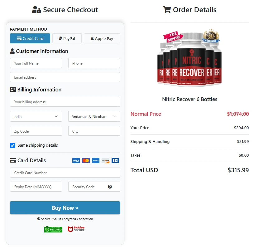 Nitric Recover Order Page